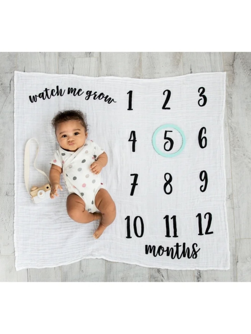 Pearhead White Black Minimalist Watch Me Grow Muslim Baby Blanket for Photos